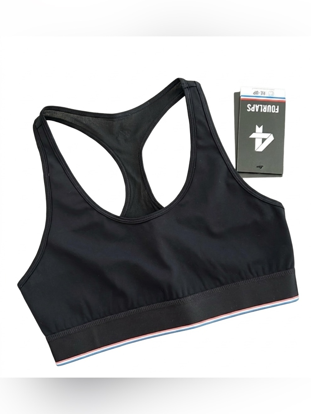 FOURLAPS Black Racerback Sports Bra Size Small NWT